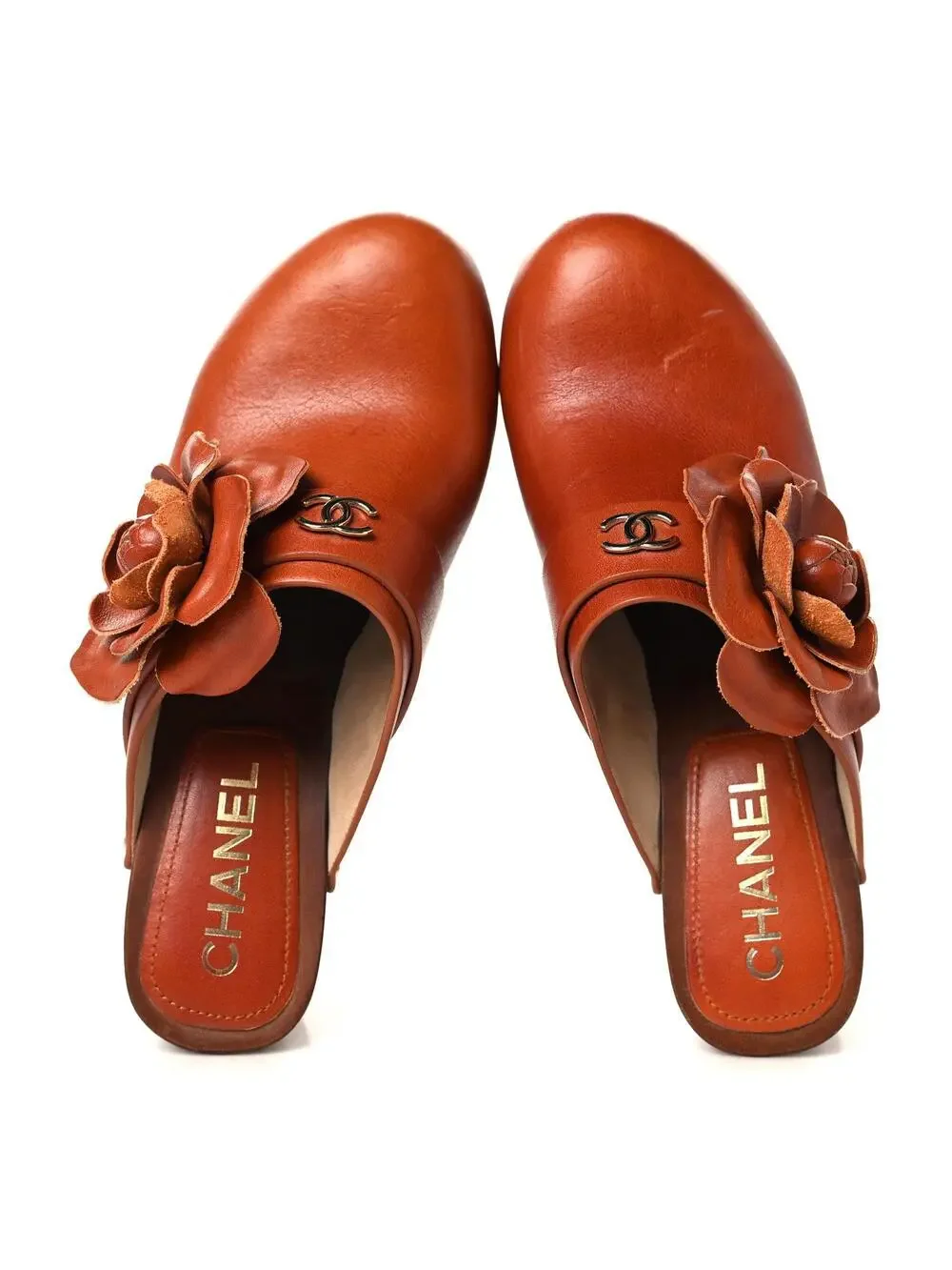 Chanel Calfskin Camellia Clogs 36 Brown #339645C82B